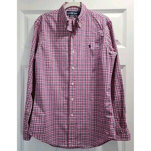 Ralph Lauren Shirt Custom Fit Button Down Cotton Dress Shirt Plaid Pink Blue Sm